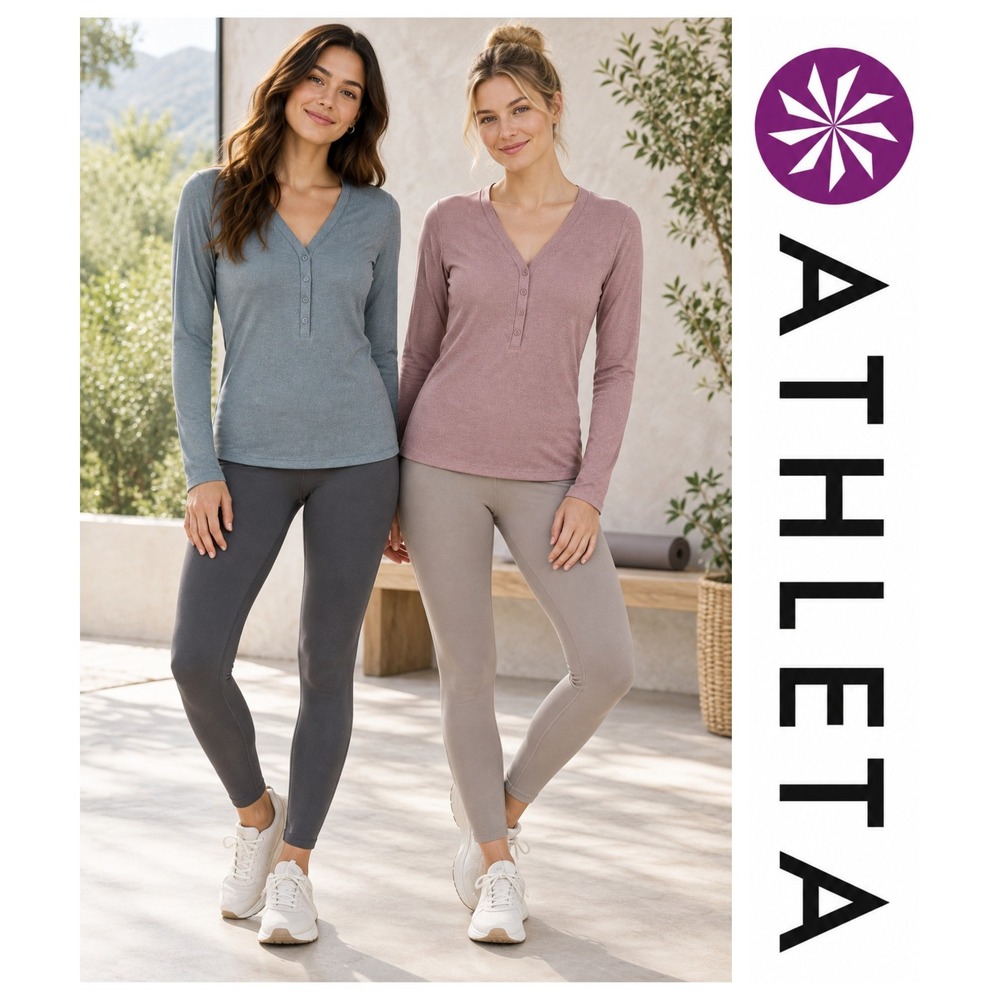 Athleta Lot of 2 Uptempo Ribbed Henley Athleisure Wear Tops Petite S NWOT